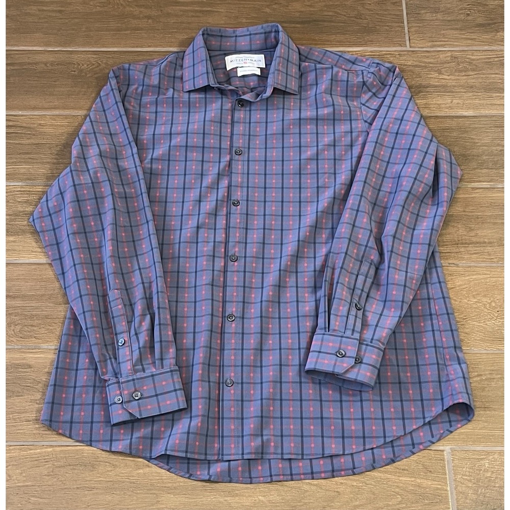 Mizzen Main Men's Shirt  XL Purple/Plum Check Standard Fit Button Up Stretch